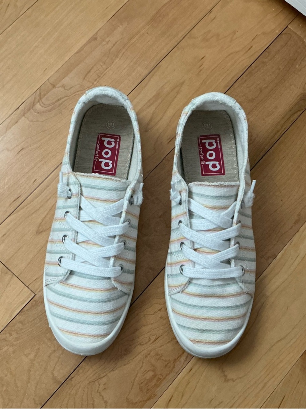 Women’s White with Sherbet Color Striped Slip-on Sneakers Size 10M